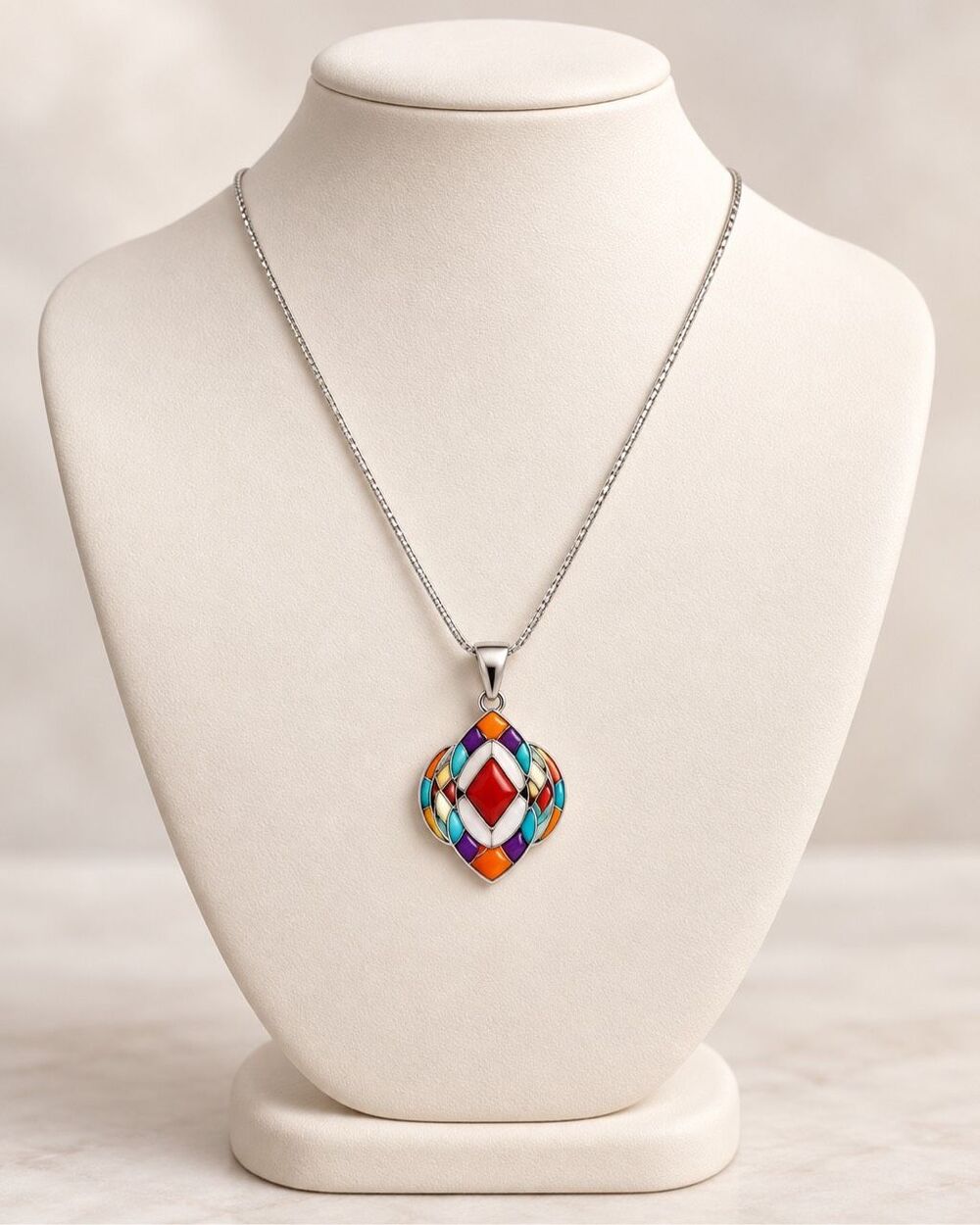 Sterling Silver Turquoise Spiny Oyster Shell Mother of Pearl Pendant Necklace